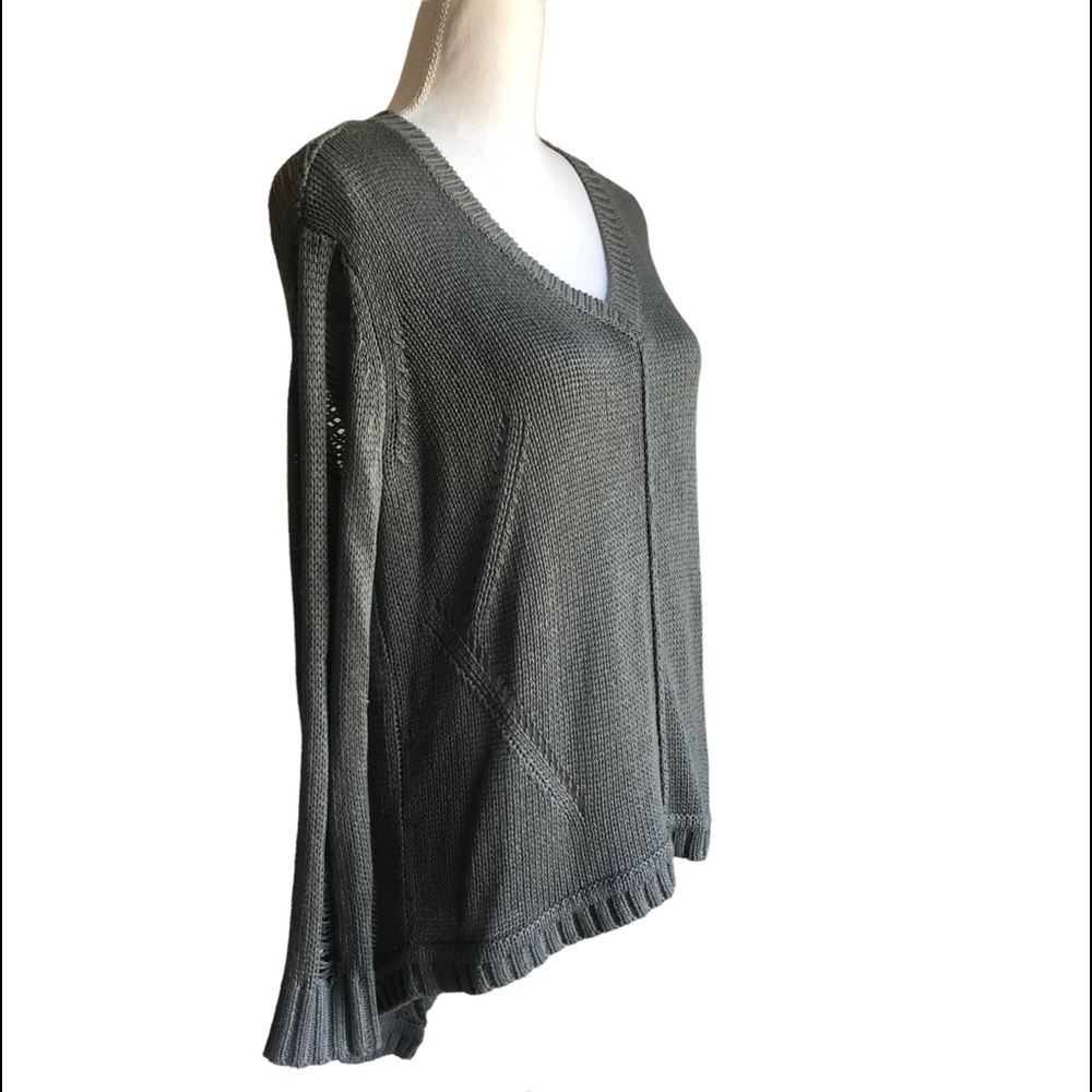 One Grey Day V-neck Sweater Open Weave Back Medium